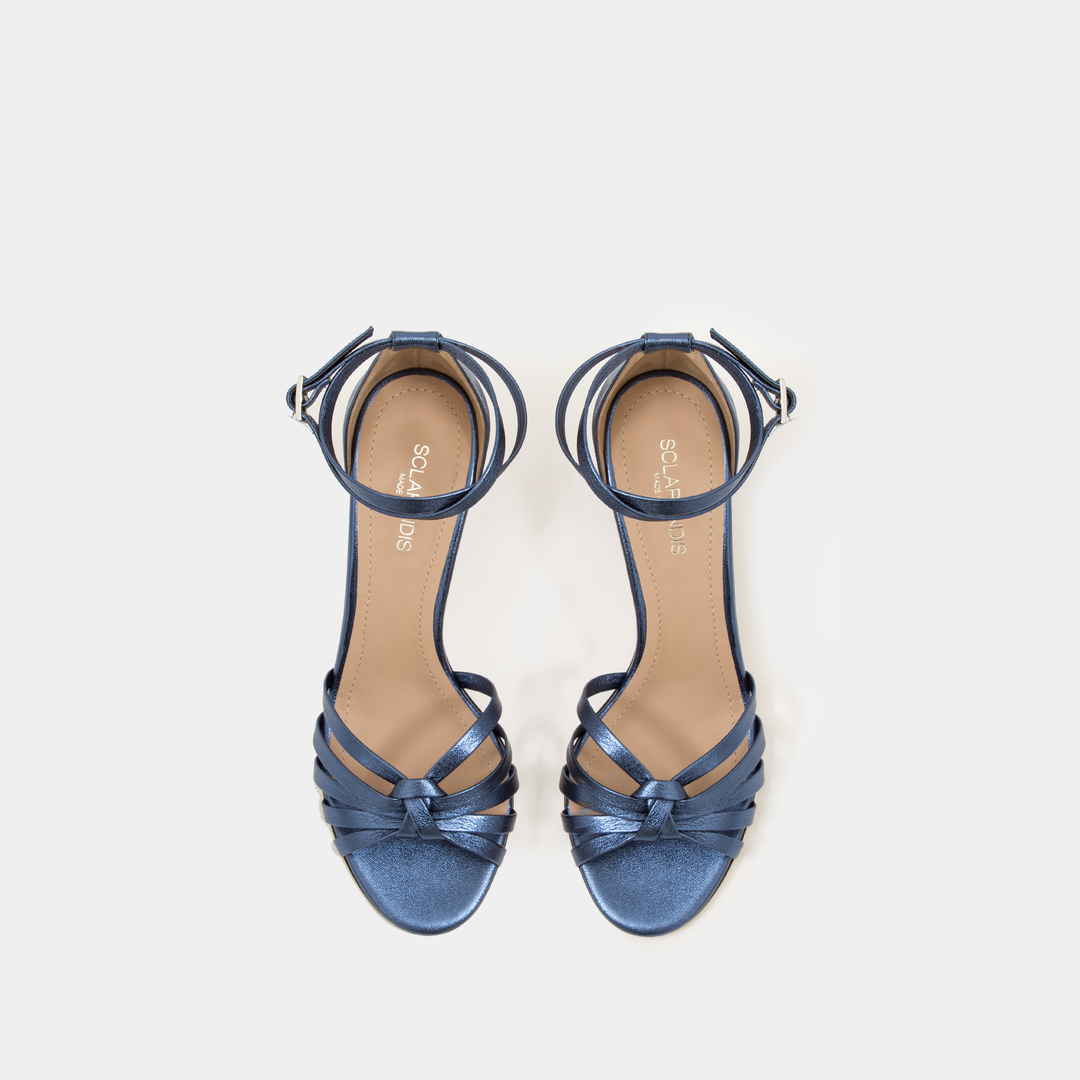 Sclarandis Anita Sandal Metallic Blue leather with Block heel