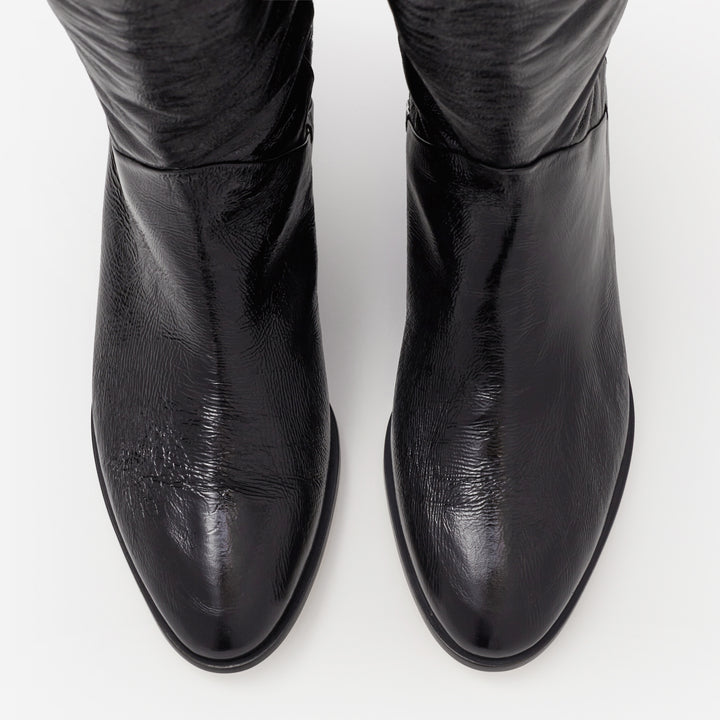 Sclarandis - Anna Over the Knee Boot - Black Crinkle Patent - Top View