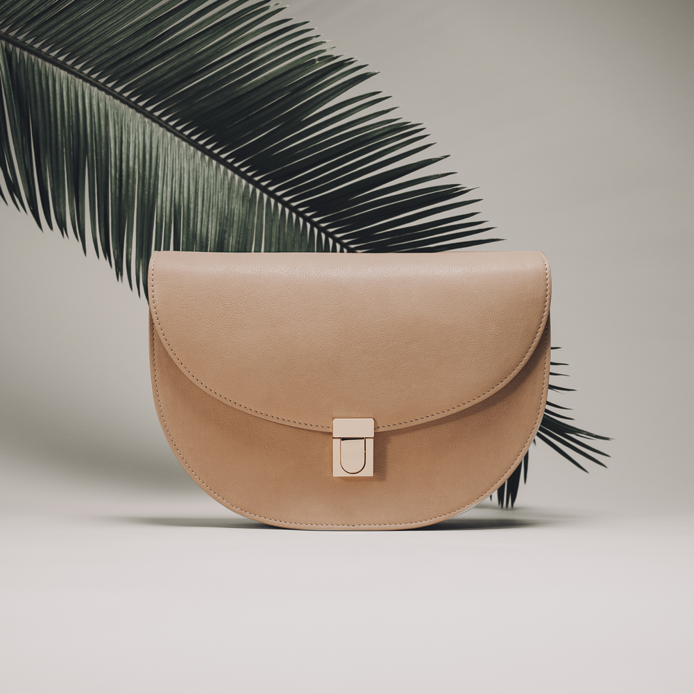 Sand Leather Half moon shaped cross-body bag