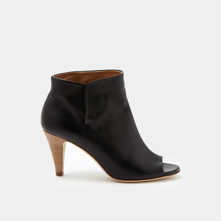 Sclarandis Luxury Handmade Alessa Peep Toe Boot in Black Nappa - Italian Leather - Crafted in Italy