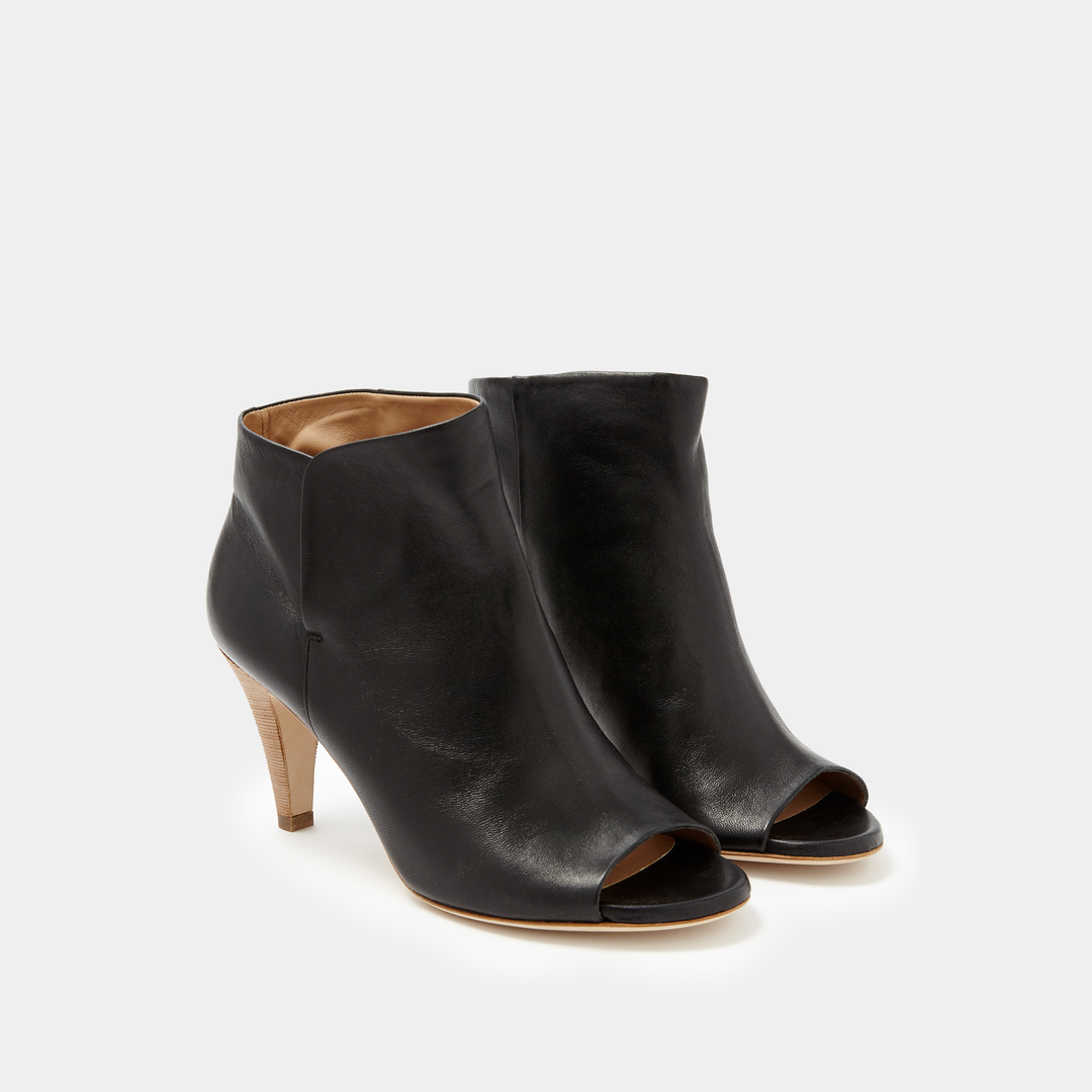 Sclarandis Luxury Handmade Alessa Peep Toe Boot in Black Nappa - Italian Leather - Crafted in Italy