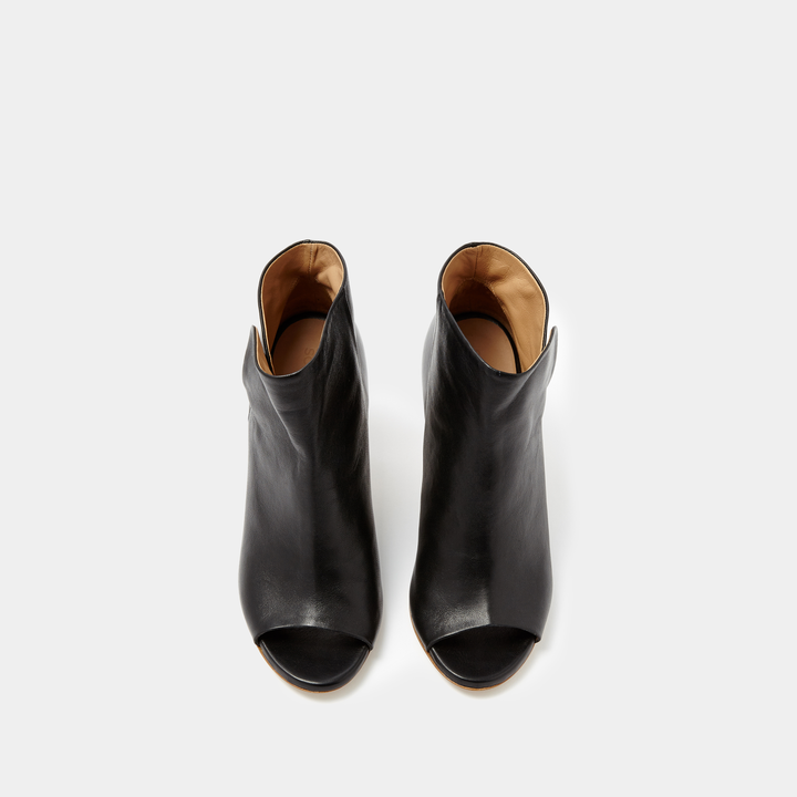 Sclarandis Luxury Handmade Alessa Peep Toe Boot in Black Nappa - Italian Leather - Crafted in Italy