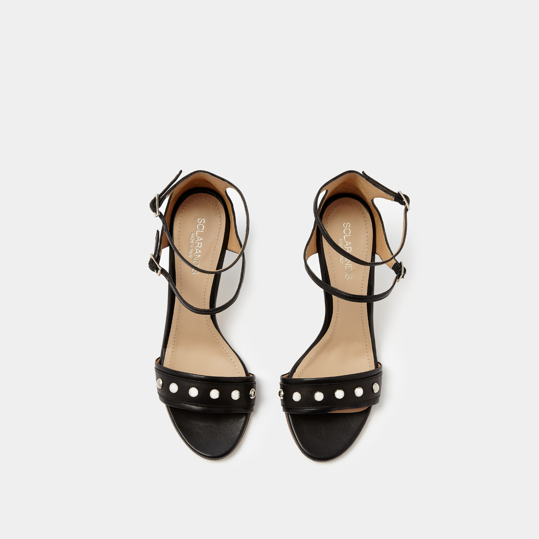 Allegra Black Leather sandal with silver studs 