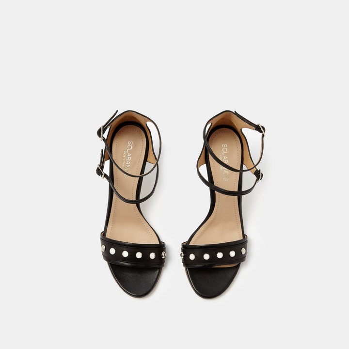 Allegra Black Leather sandal with silver studs 