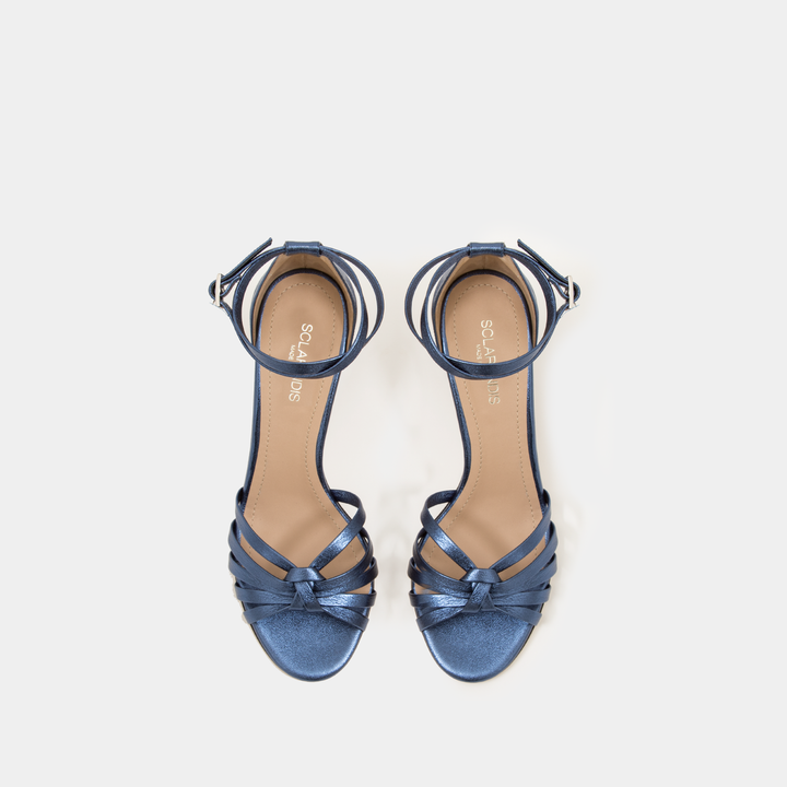 Sclarandis Anita Sandal Metallic Blue leather with Block heel