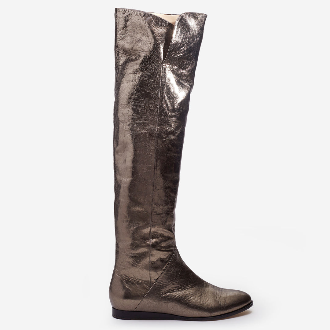 Sclarandis - Anna Over the Knee Boot - Crinkled Old Bronze - Side View