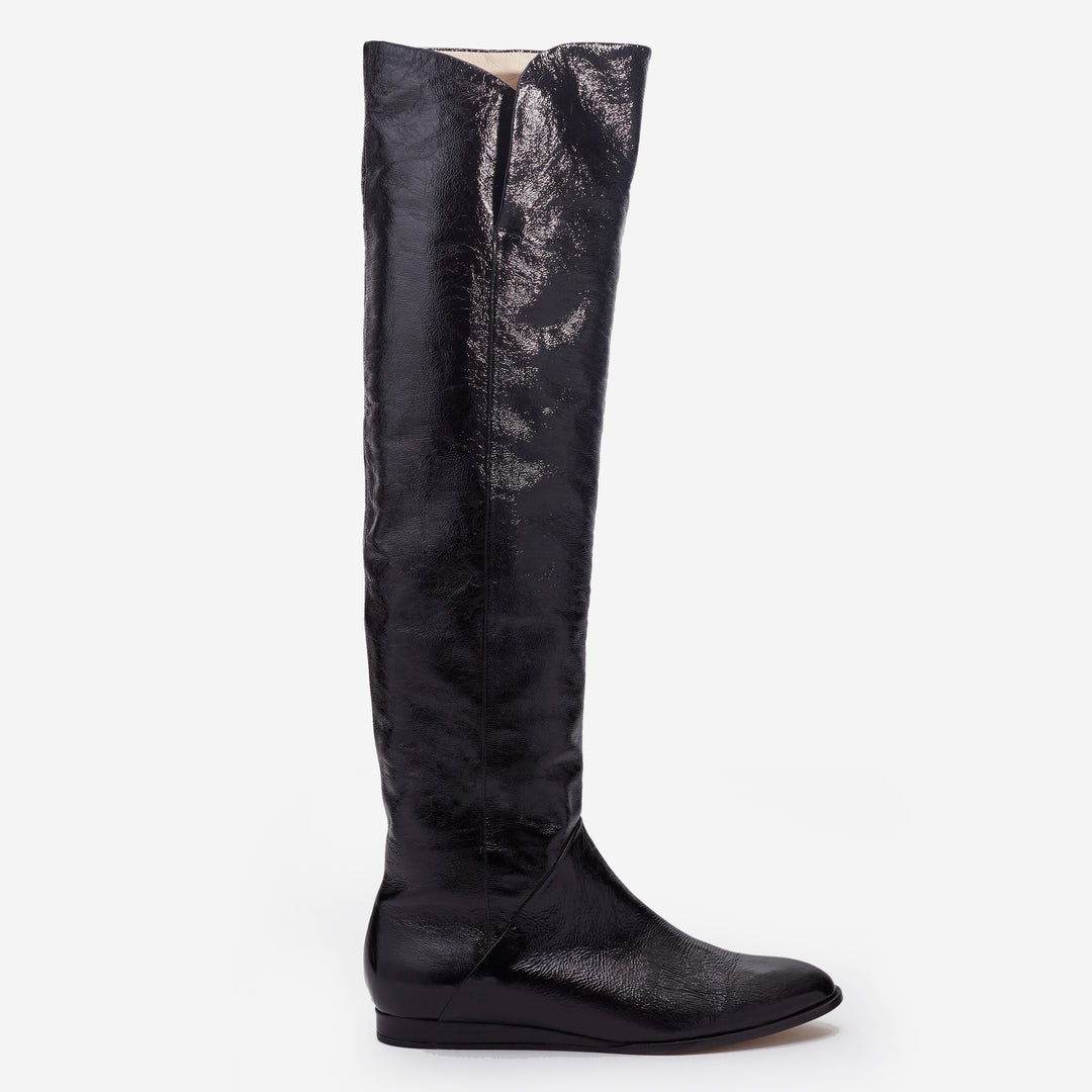 Sclarandis - Anna Over the Knee Boot - Black Crinkle Patent - Side View