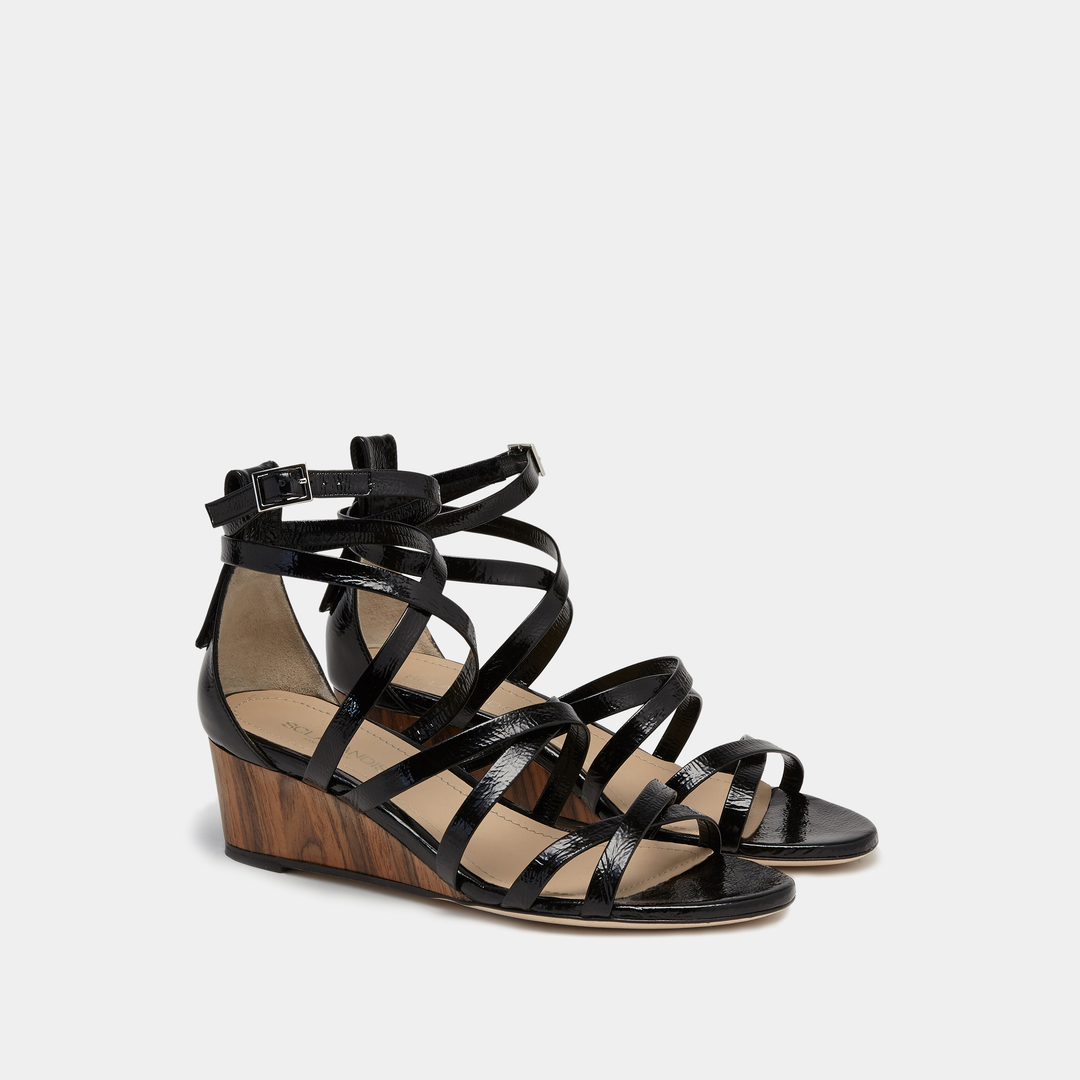 CAPRI Strappy Wedge Black Crinkled Patent – SCLARANDIS