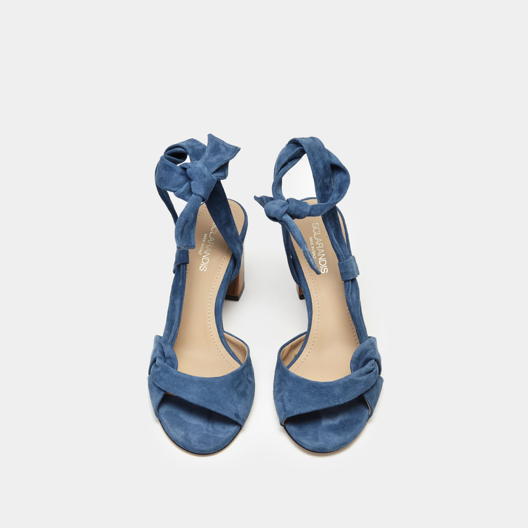 RAVELLO Ankle Tie Sandal | Denim Blue Suede – SCLARANDIS