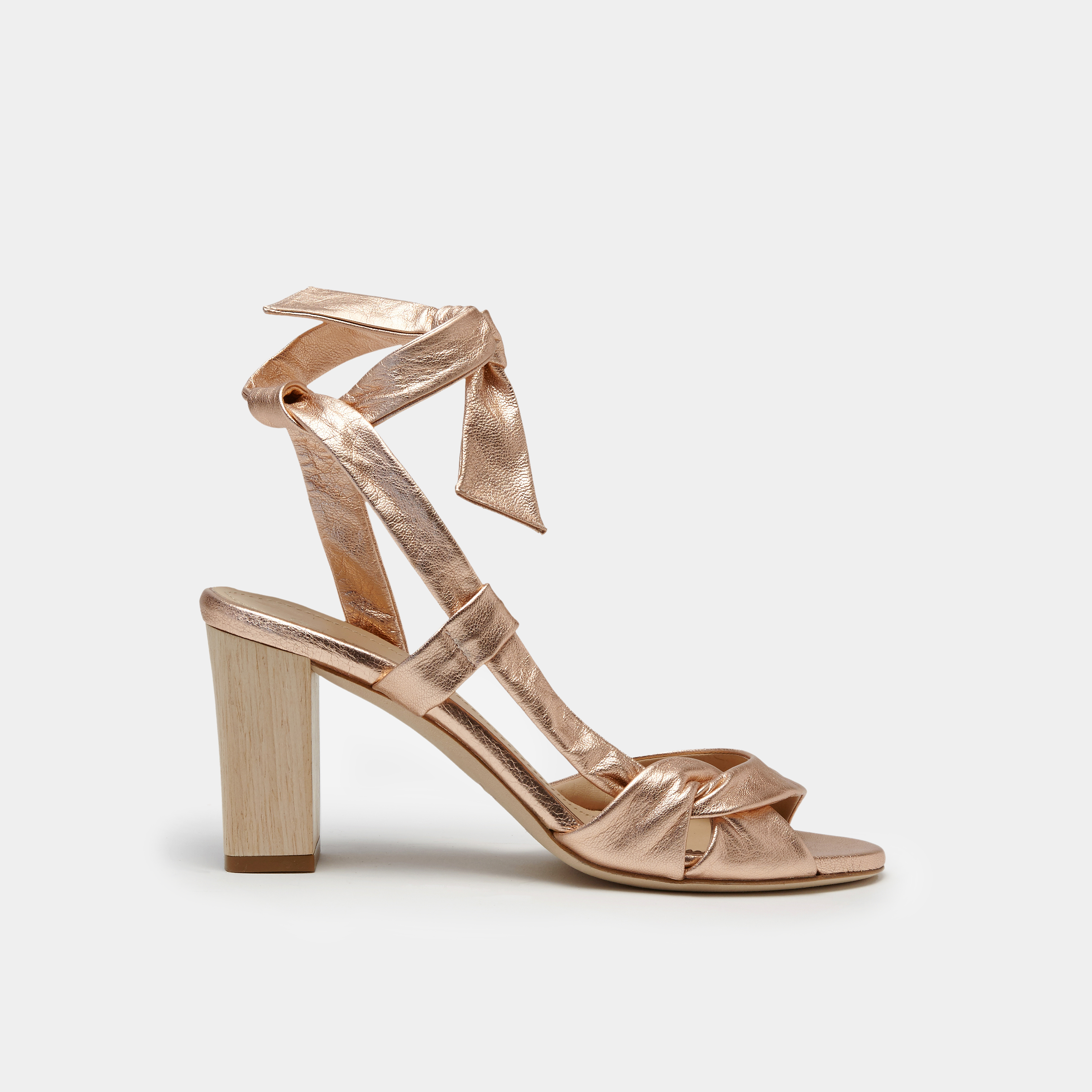 rose gold metallic block heels