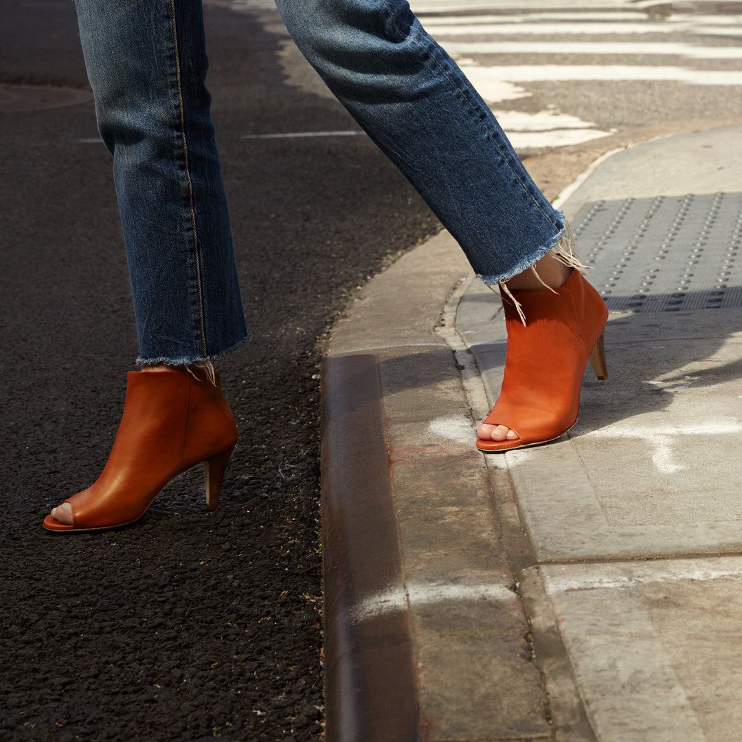  Sclarandis - Alessa Peep Toe Boot - Rust Calf Leather - Editorial