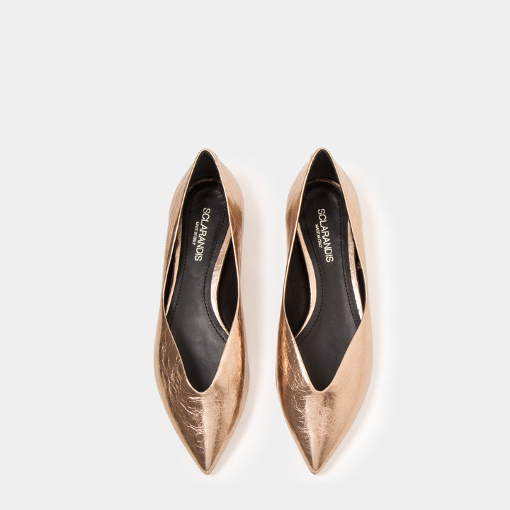Crinkled bronze metallic Pointy toe flat slip-on 