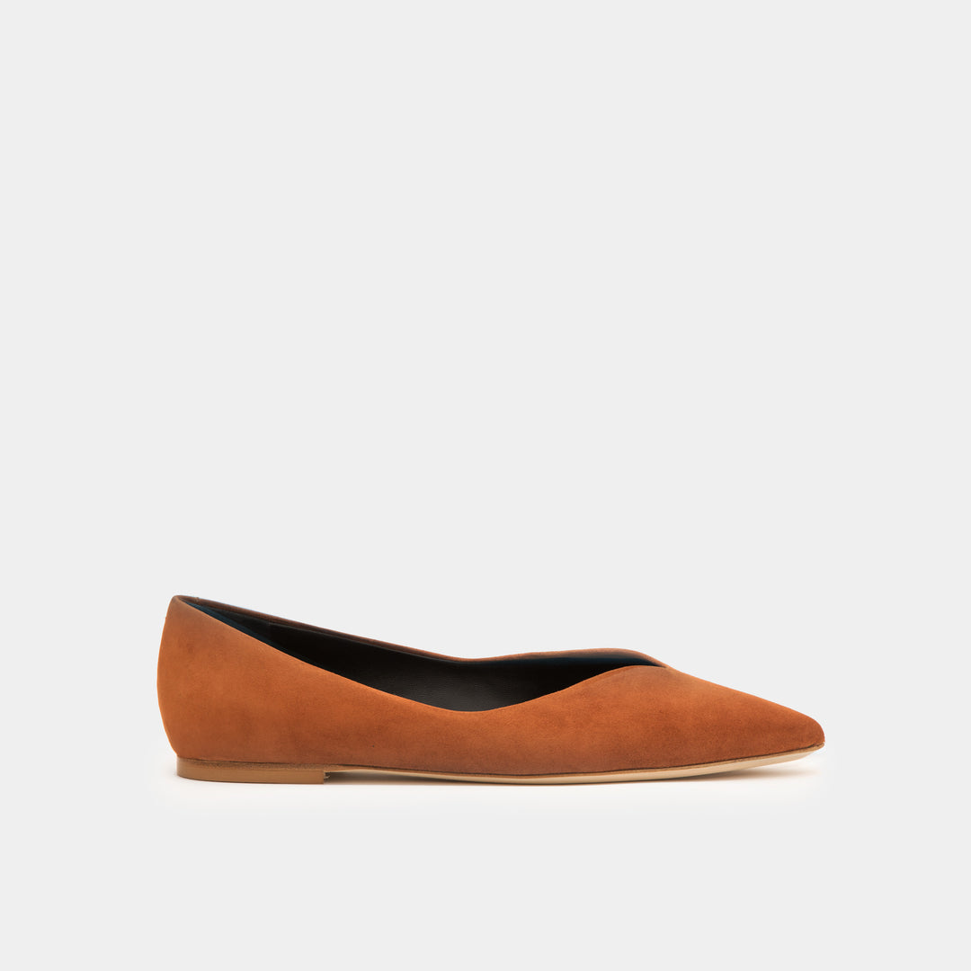 Cognac suede Pointy toe flat slip-on