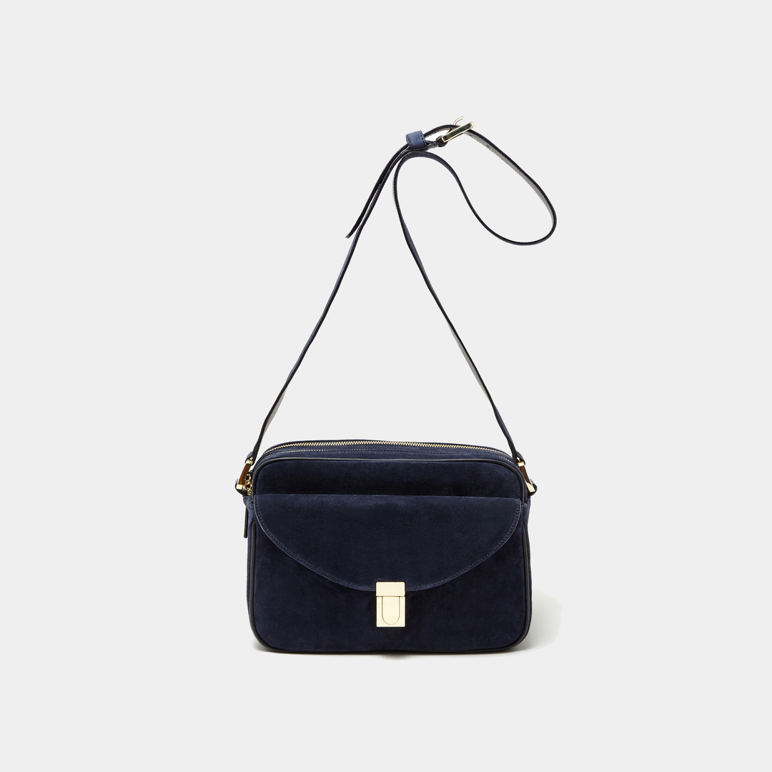 Navy Suede Double zipper cross-body bag