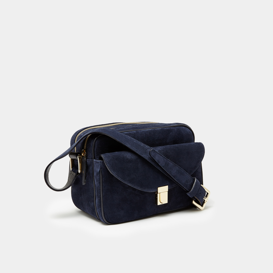 Navy Suede Double zipper cross-body bag