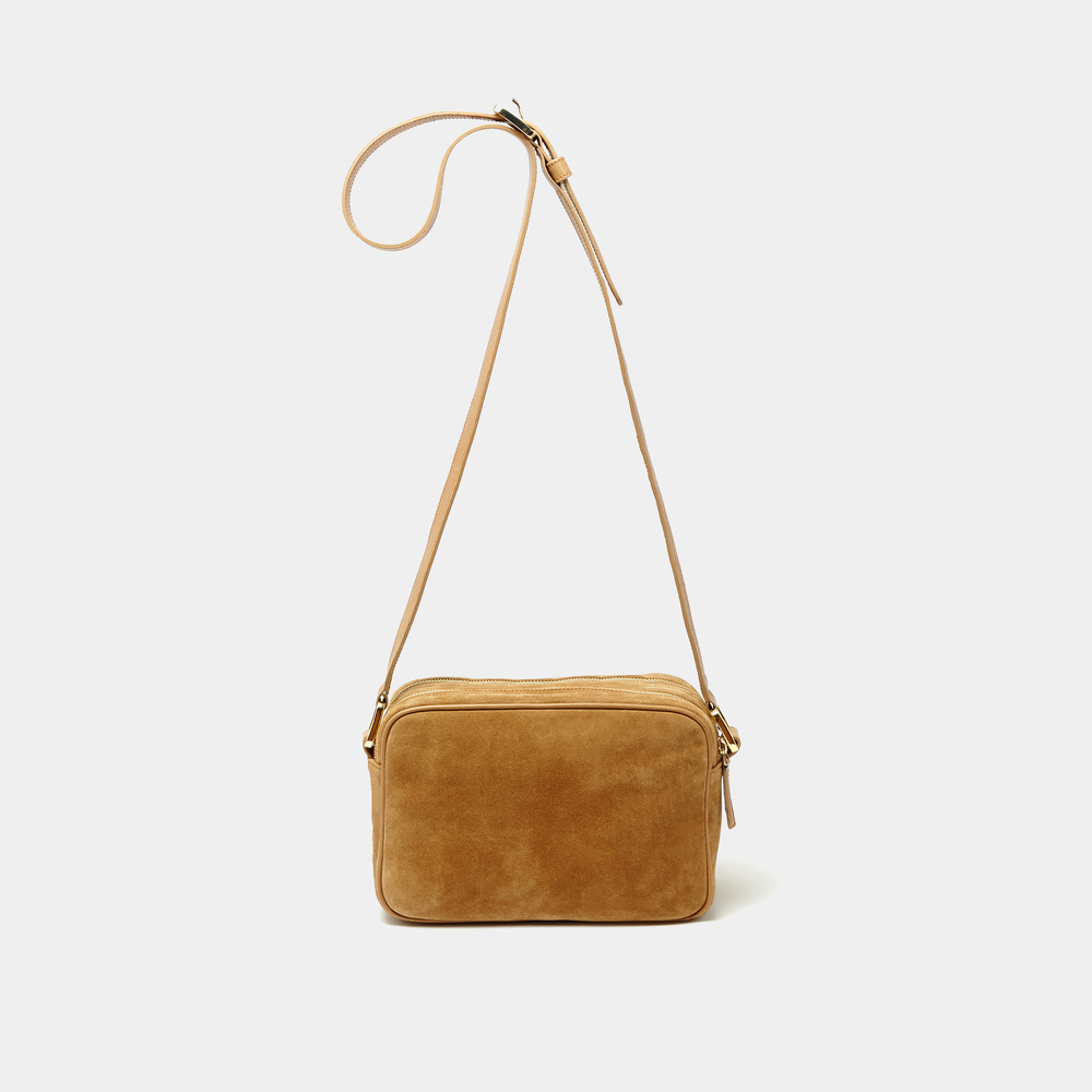 Tan Suede Double zipper cross-body bag